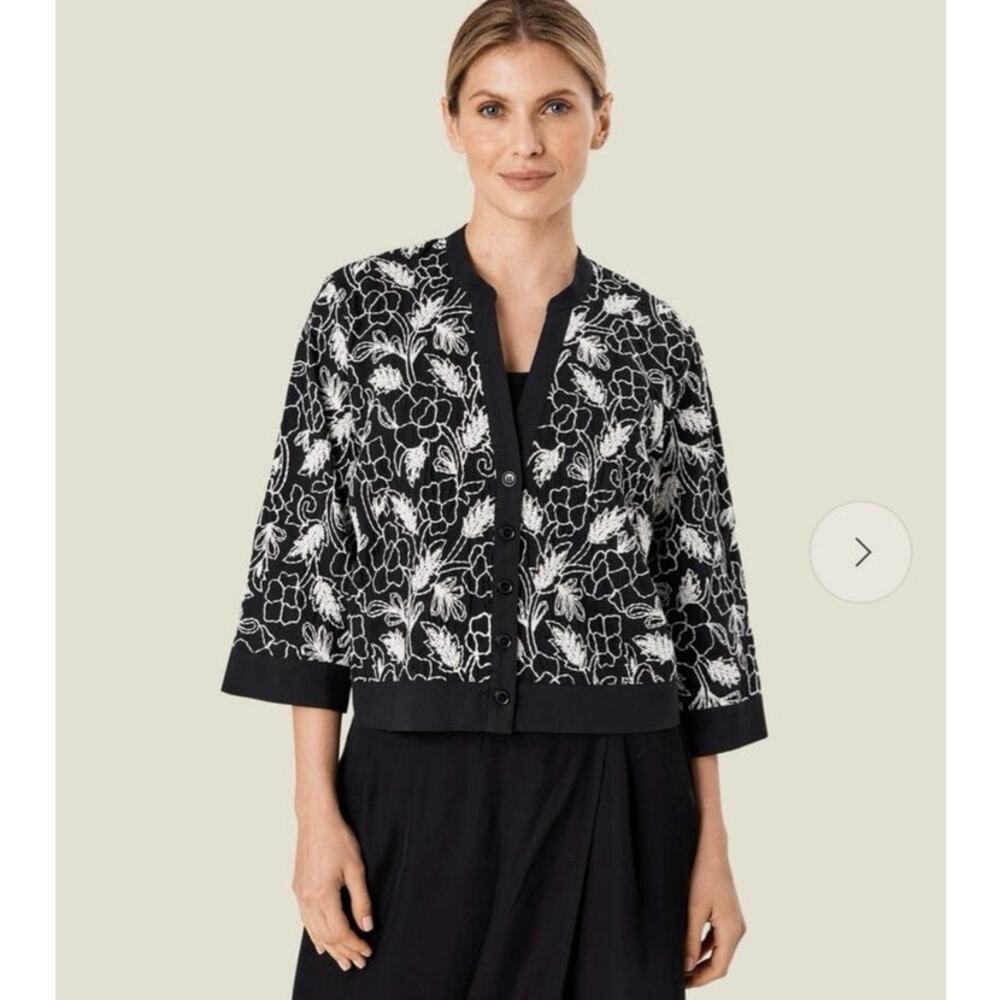 Masai Copenhagen Jasmino Jacket Medium Black White Floral Embroidered Cotton NWT